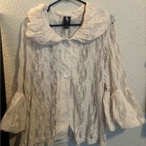 Tres Jolie Accessories XL Cream Lace Blouse with Flared Sleeves